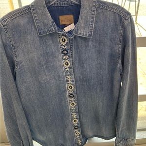 driftwood denim shirt large button down long sleeve shirt